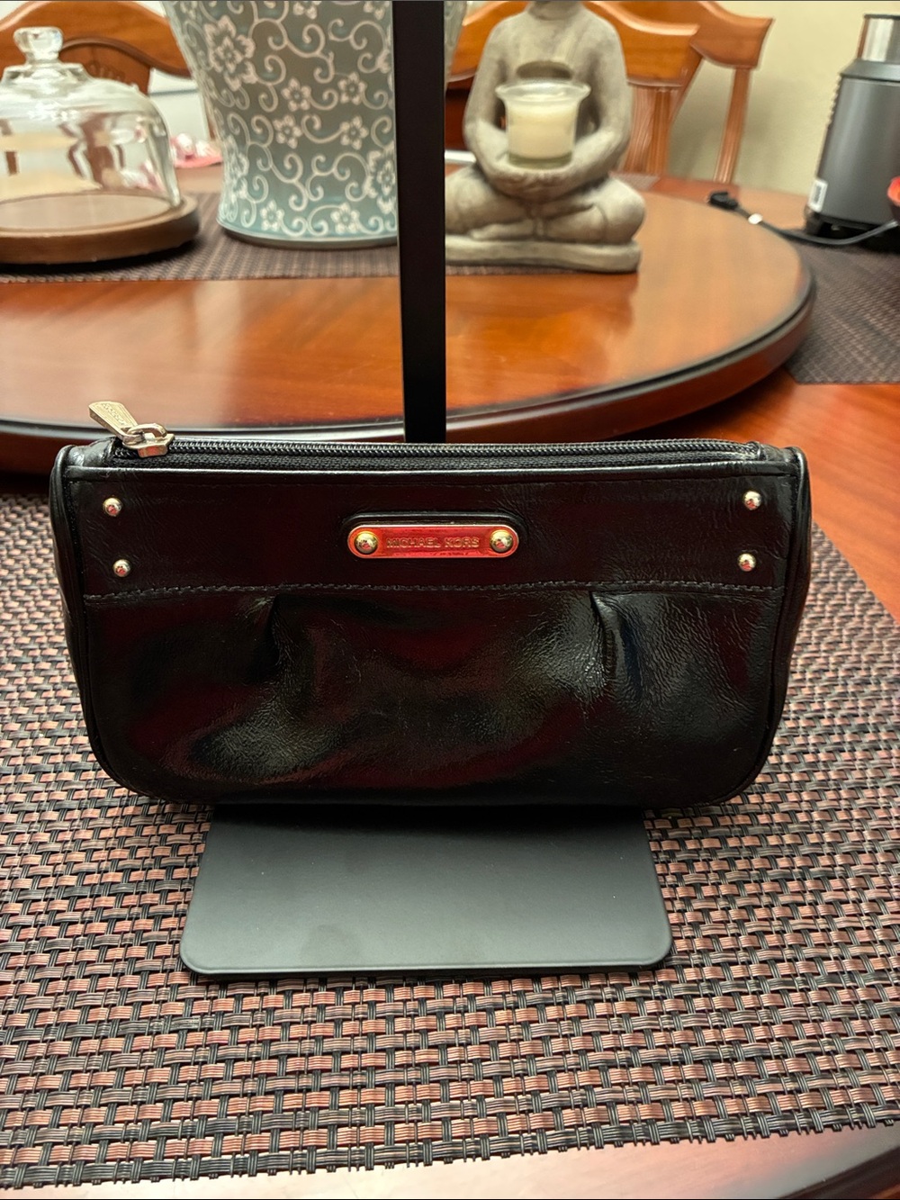 Michael Kors Black Patent Leather Vintage Cosmetic Bag